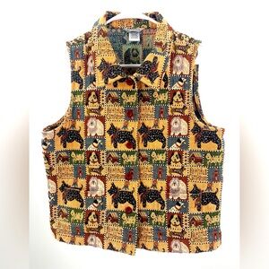 Stonebridge‎ dog print tapestry vest with pockets, size petite Large